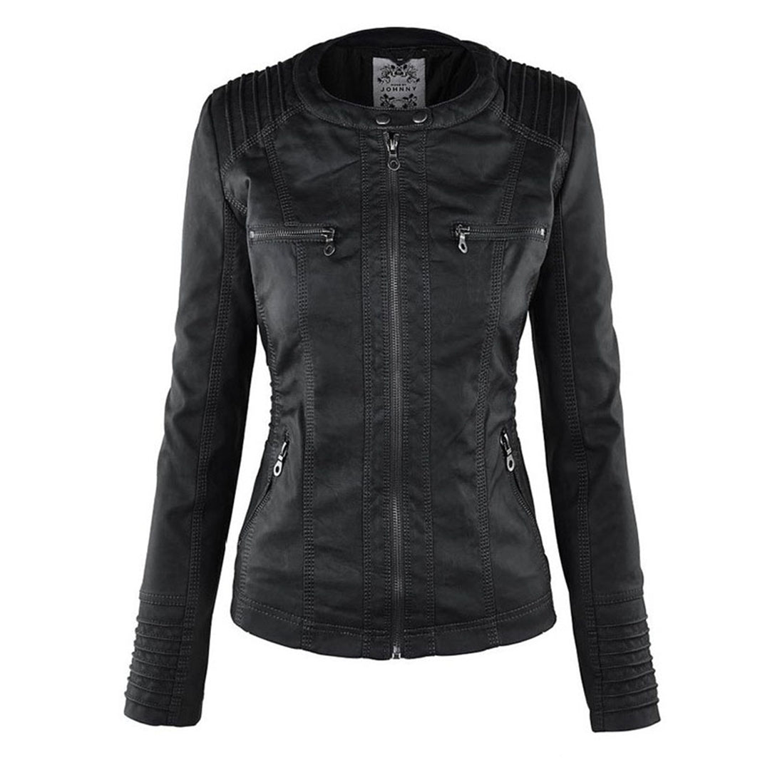 Women's black faux leather jacket, a versatile outerwear staple for any season