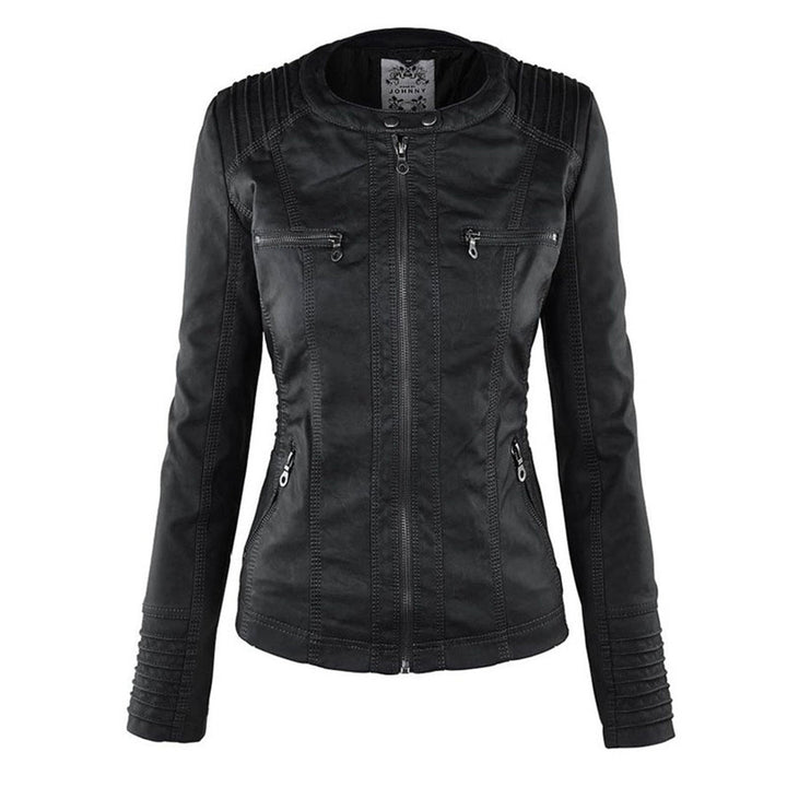 Women's black faux leather jacket, a versatile outerwear staple for any season