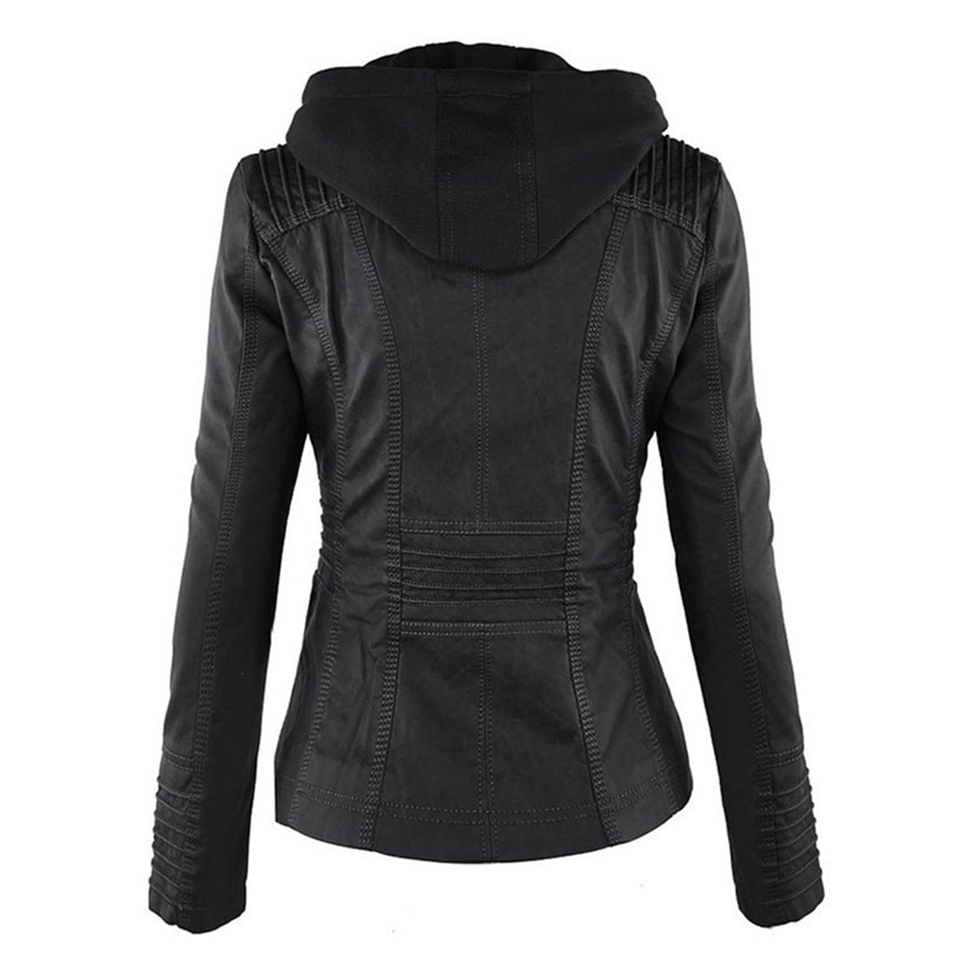 Elegant dark brown faux leather jacket for women, great for a polished look