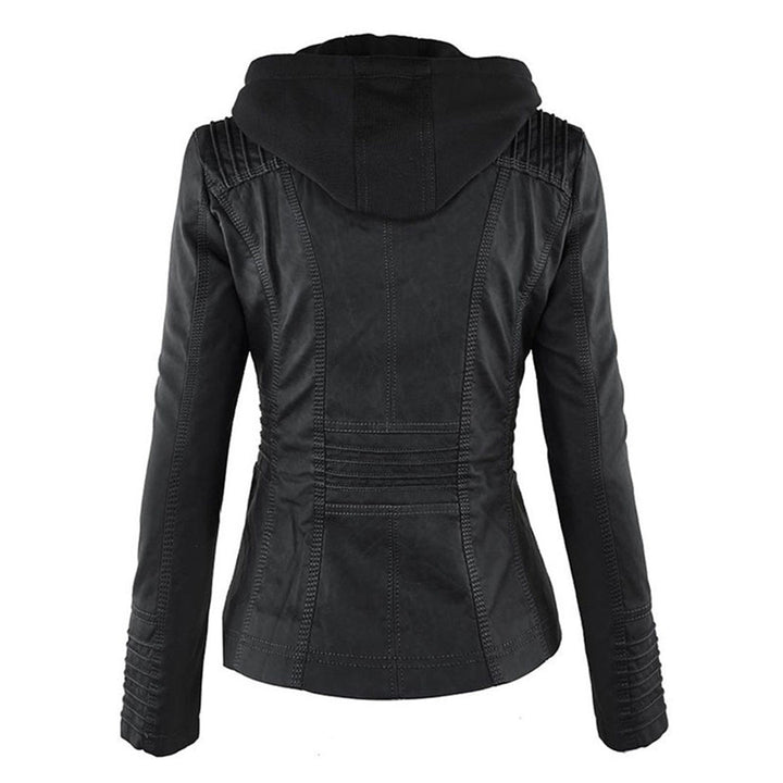 Elegant dark brown faux leather jacket for women, great for a polished look