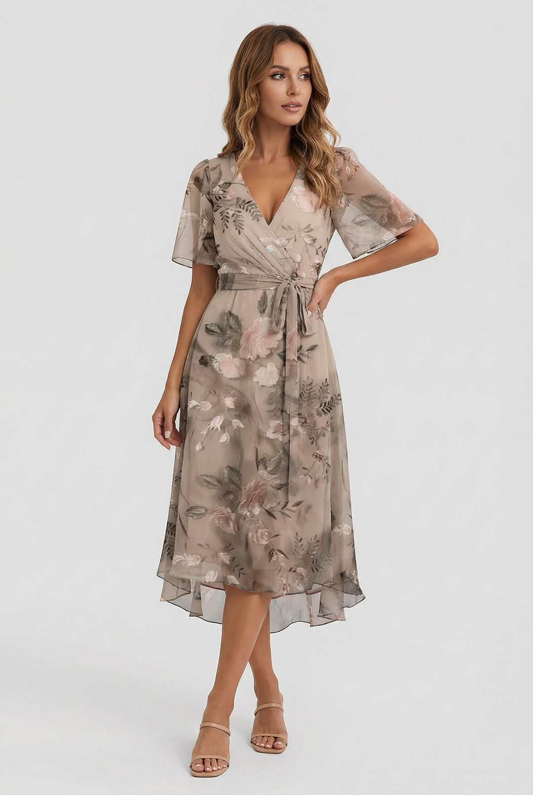 Beautiful women's floral midi dress, offering elegant summer style. Perfect as a casual, party, or vacation dress.