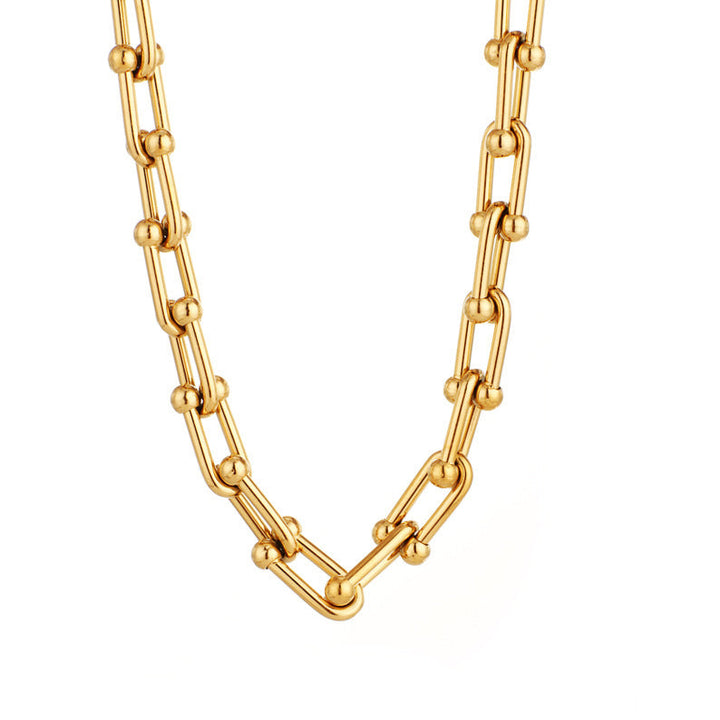 Women's elegant gold steel horseshoe U-clasp thick chain statement necklace, a perfect fashion accessory.