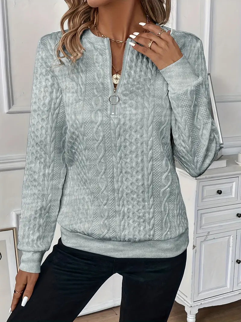 Women's elegant knitwear, half-zip long sleeve sweater, ideal for everyday.