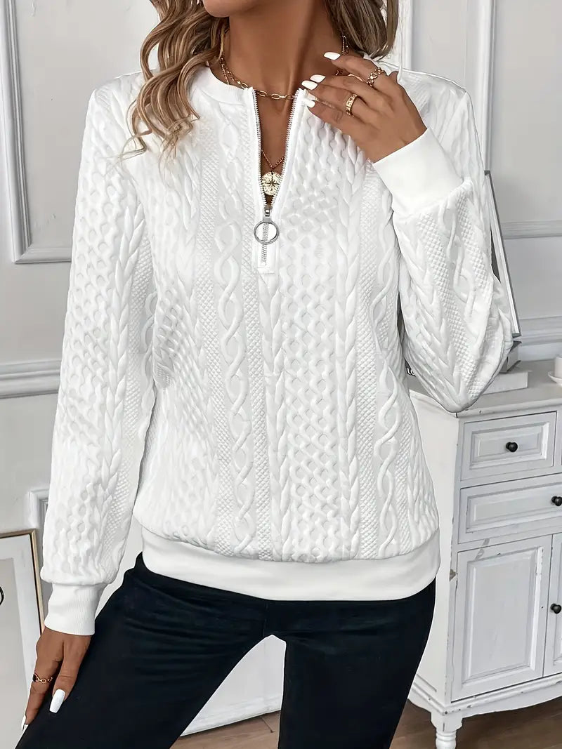 Stylish elegant knitwear, women's half-zip top with long sleeves, comfortable.