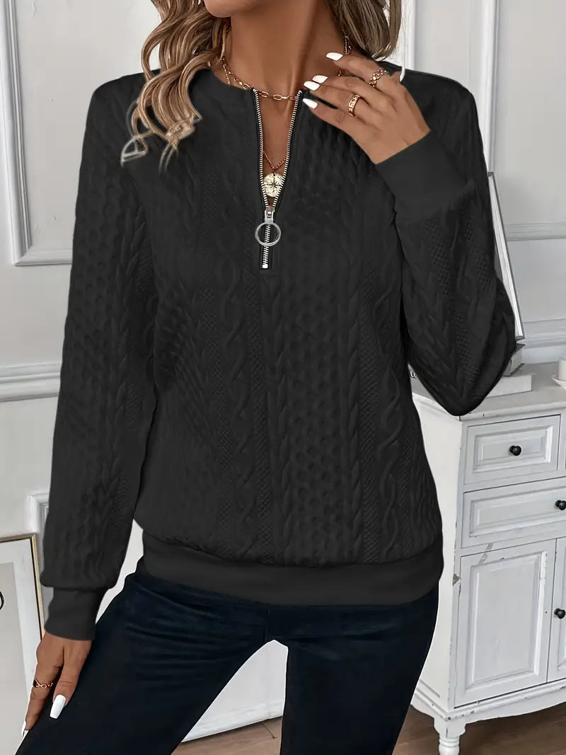 Elegant half-zip knit sweater for women, perfect for fall winter fashion.