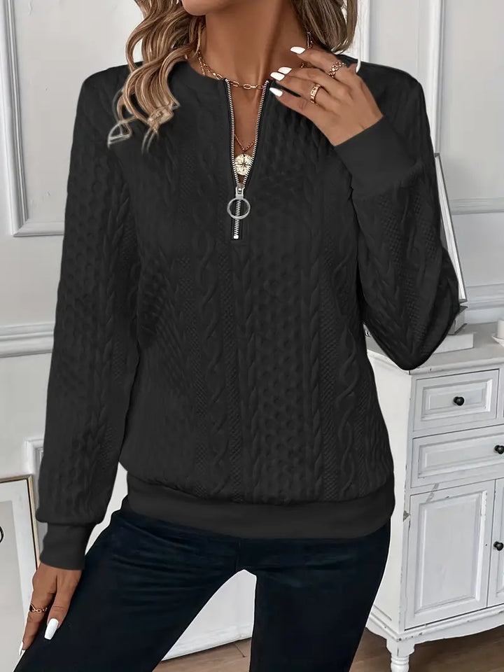 Elegant half-zip knit sweater for women, perfect for fall winter fashion.