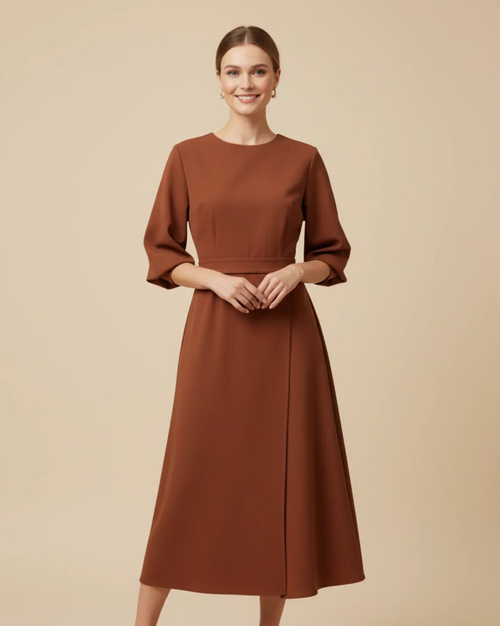 Women's chic lantern sleeve midi dress, a comfortable and elegant wrap style.