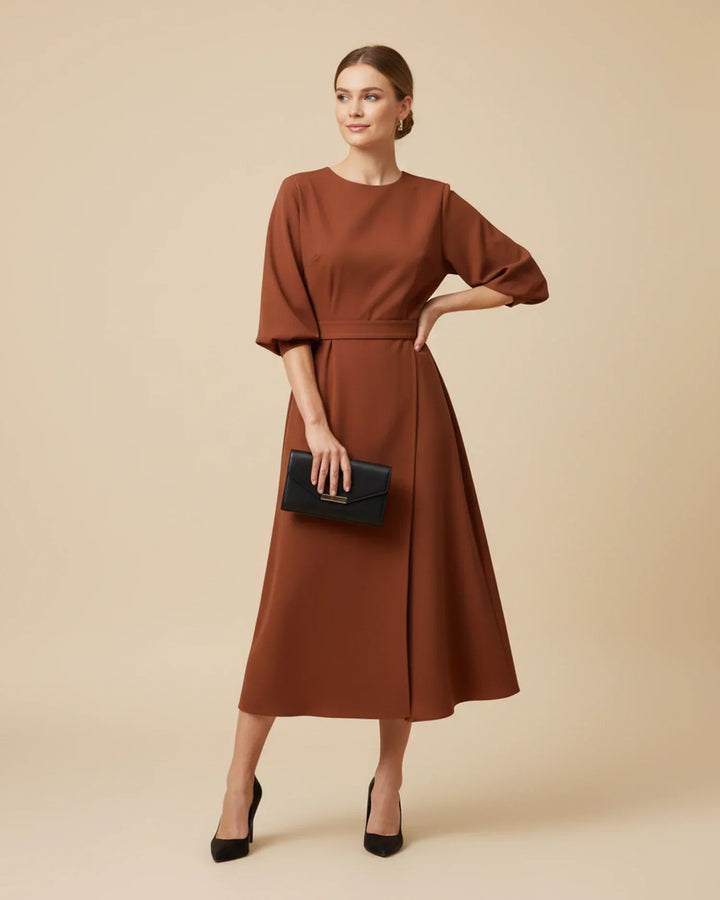 Women's elegant lantern sleeve midi dress, a perfect choice for formal or casual.