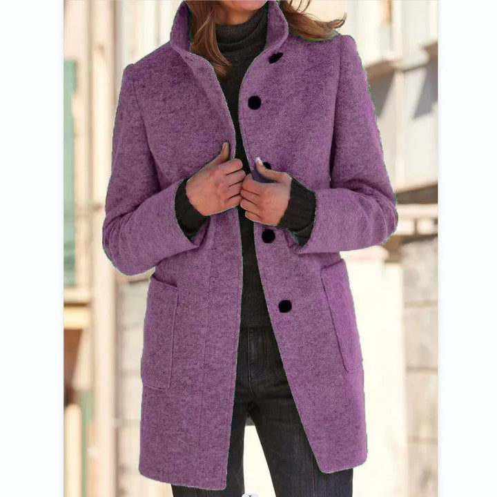 Stylish women's long coat with a timeless, comfortable fit. Elegant outerwear for versatile fashion looks.