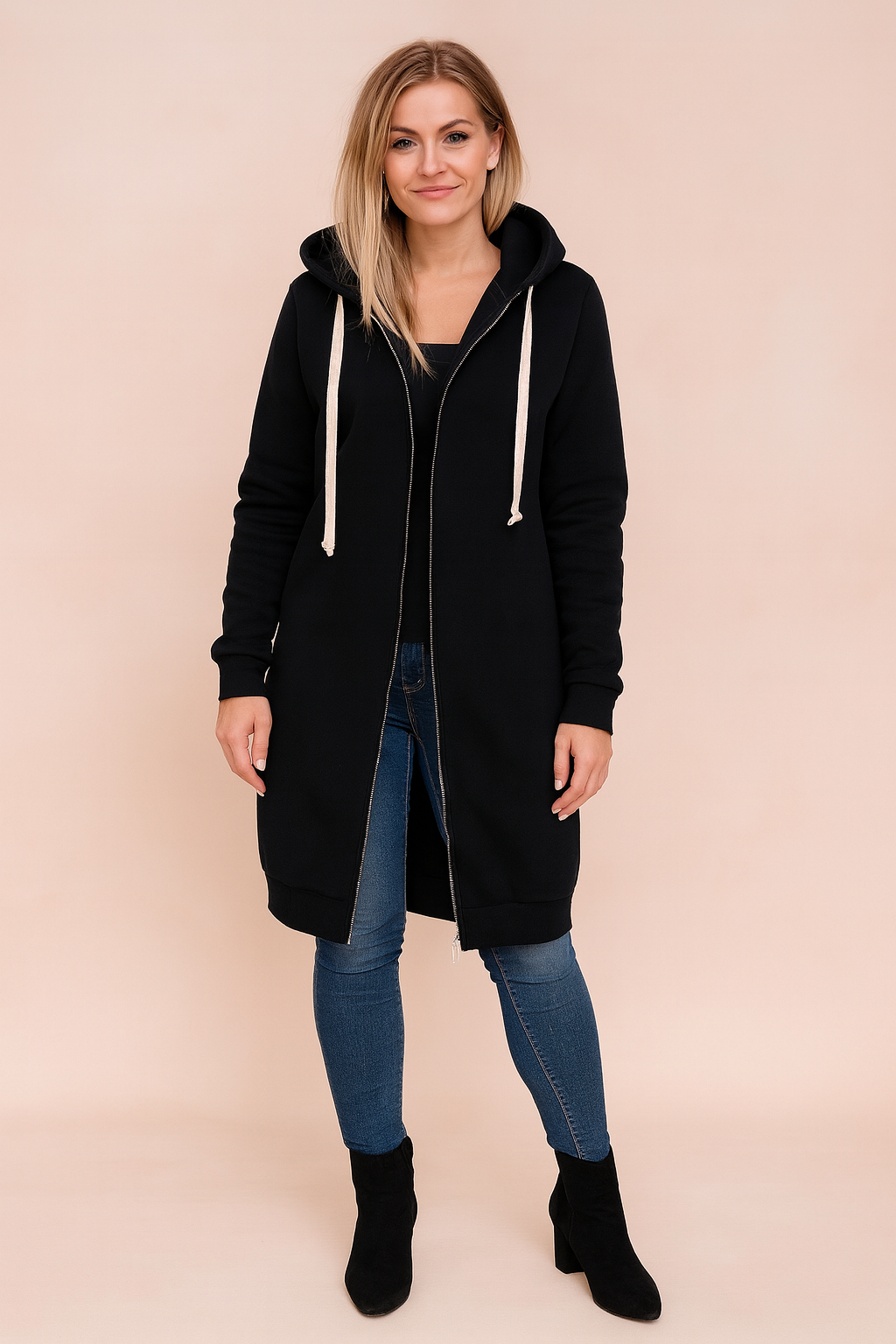 Women's elegant long knit sweater, cozy & soft for everyday comfort.