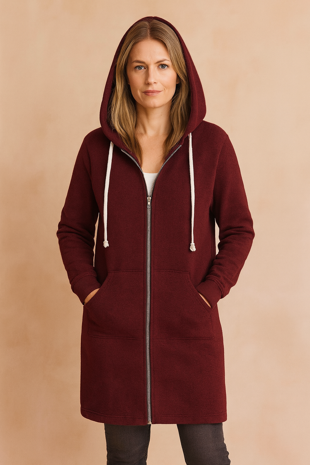 Soft, cozy women's long pullover, ultimate warmth and comfort for cold days.