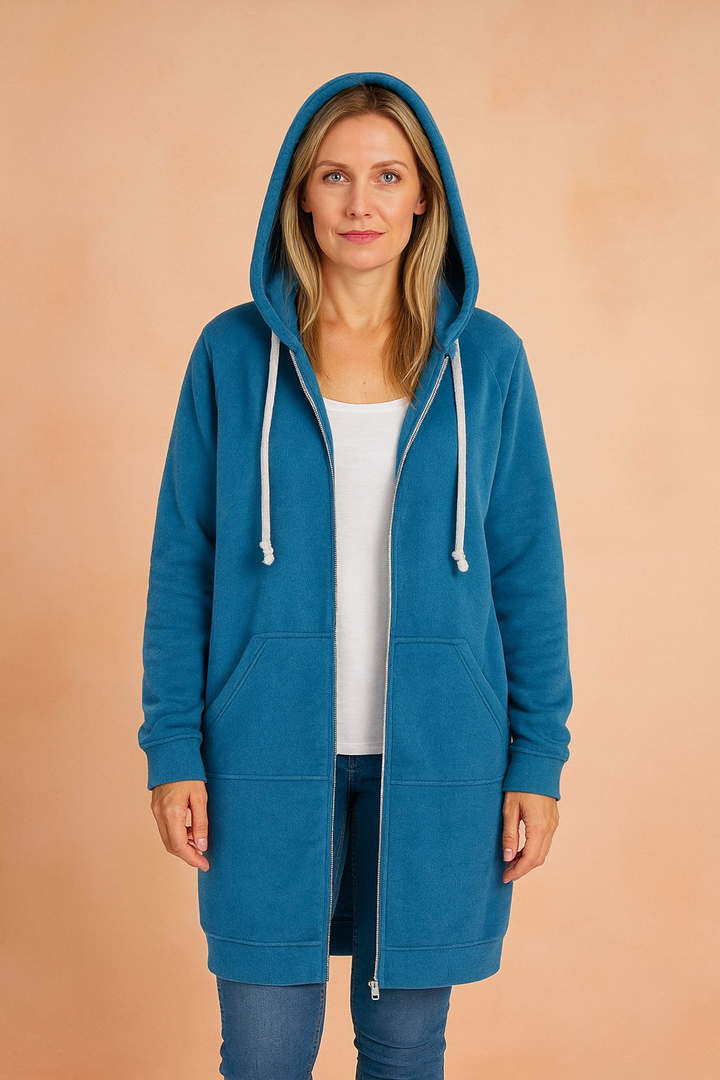 Fashionable women's long sweater, a cozy pullover for modern autumn style.
