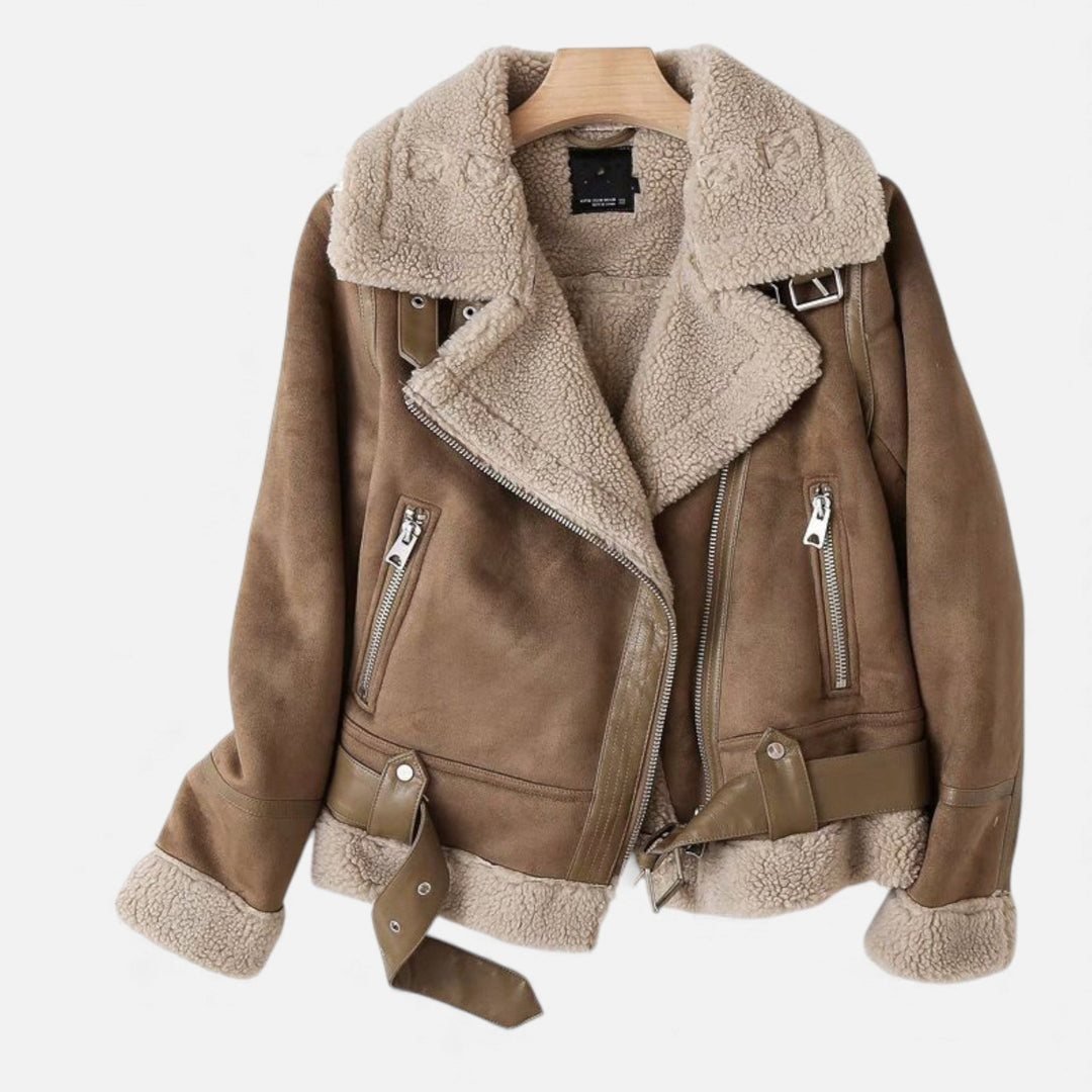 Women's elegant moto-style lapel jacket, perfect for chic fall fashion and everyday outerwear.