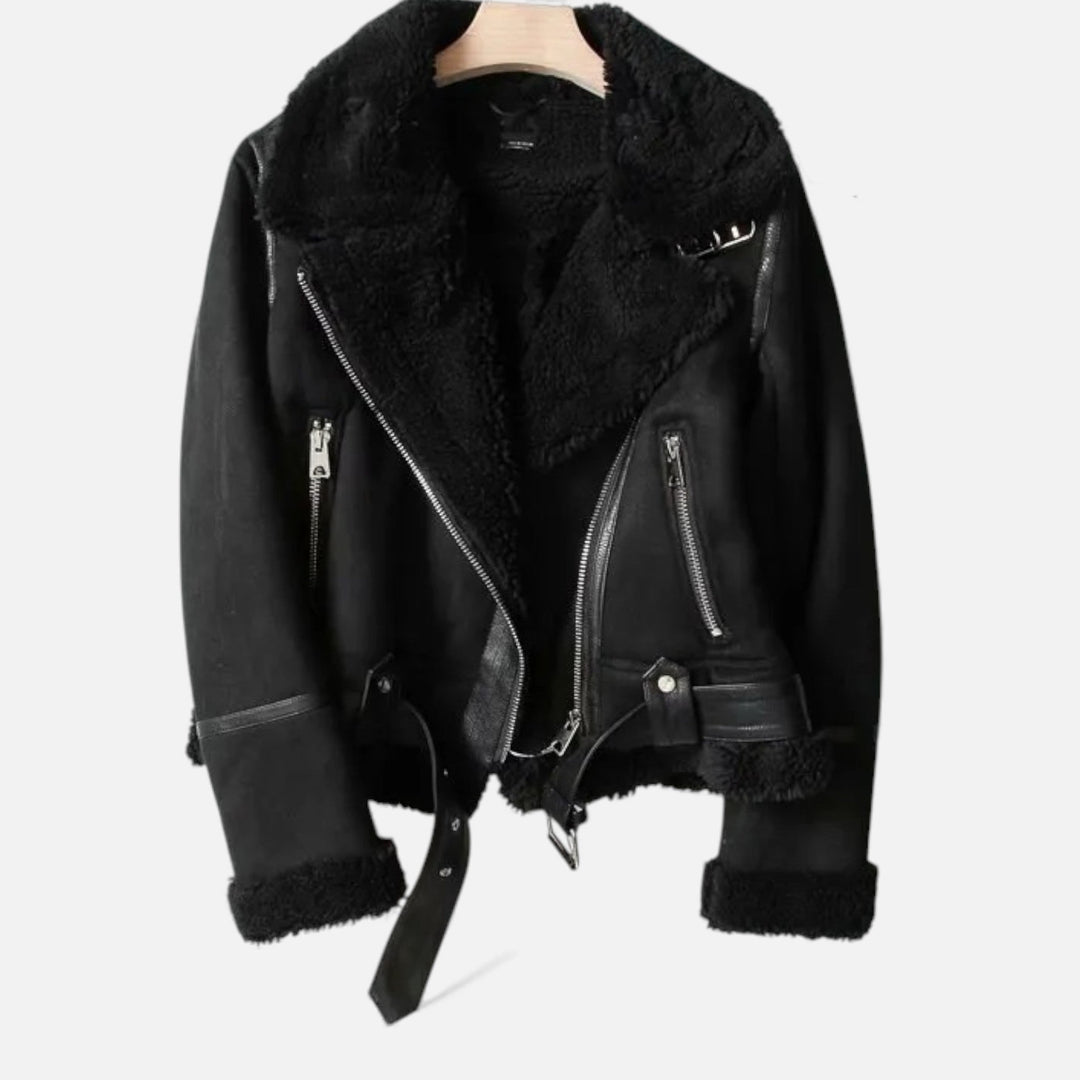 Stylish women's khaki moto jacket, an elegant lapel coat for comfortable fall/winter outerwear.