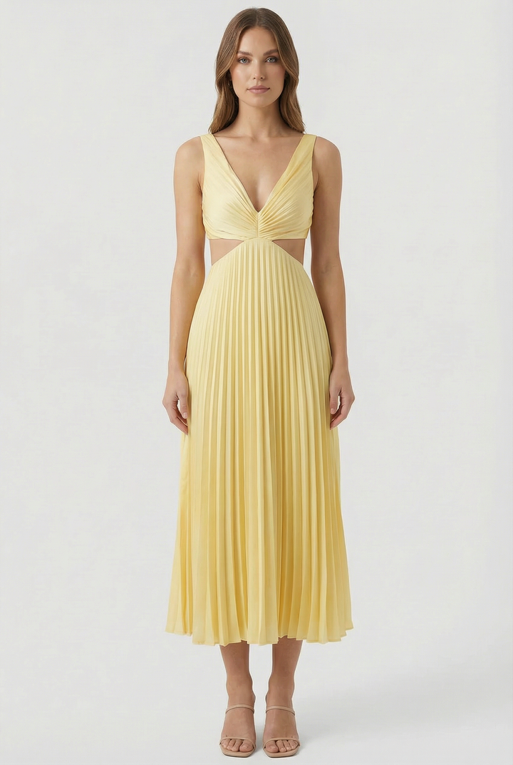 Women's elegant pleated maxi dress, perfect for formal wear & special occasions.