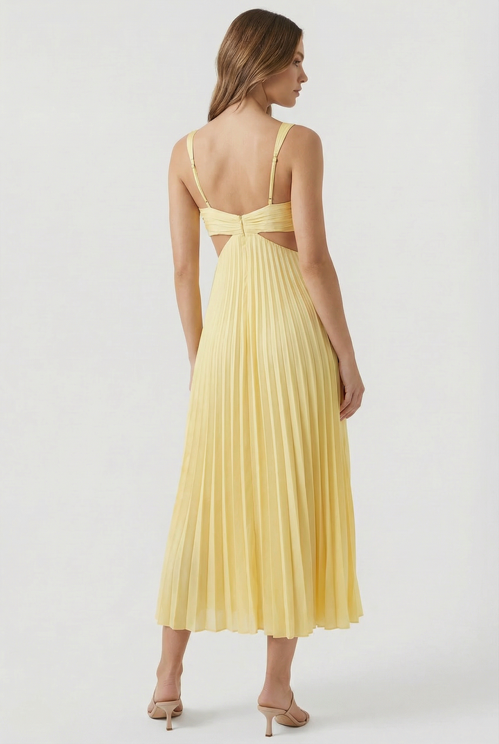 Flowy pleated maxi dress with a stylish cut-out, a beautiful choice for women's fashion.