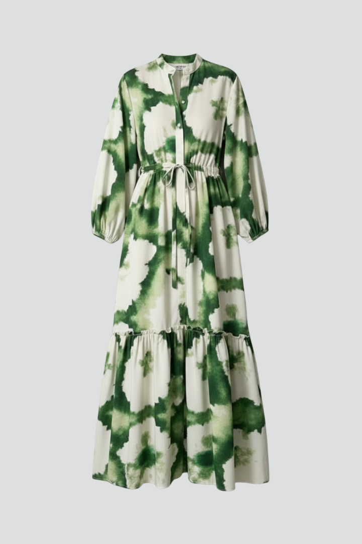 Women's elegant printed V-neck long sleeve maxi dress for summer fashion