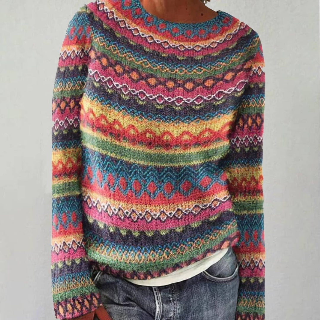 Women's elegant retro knit sweater, vintage autumn fashion, cozy long-sleeve pullover for casual wear