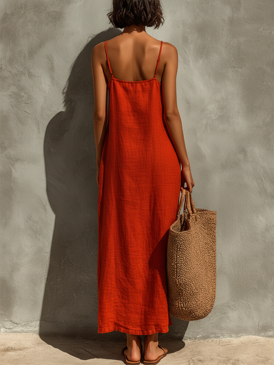 Women's elegant sleeveless maxi dress, square neck design, ideal for summer parties & vacations.