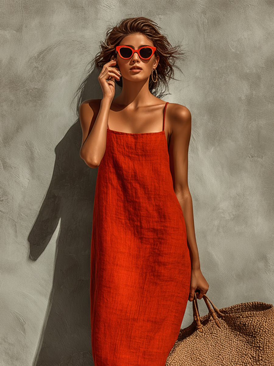 Elegant women's sleeveless maxi dress for summer vacations, featuring a stylish square neck & flowy design.