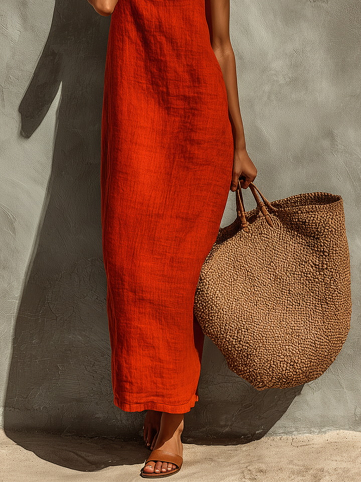 Square neck maxi dress for women, sleeveless with spaghetti straps and a relaxed, elegant, flowy fit.