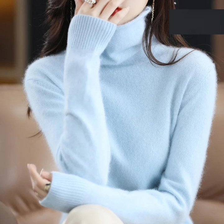 Cozy warm women's turtleneck sweater, a soft pullover for stylish winter layering.