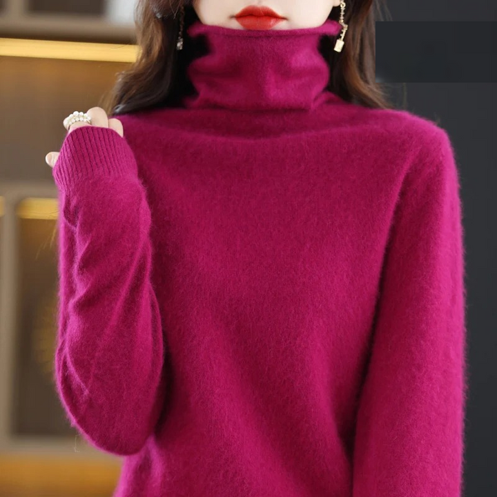 Stylish women's warm turtleneck sweater, a cozy pullover for fall and casual wear.