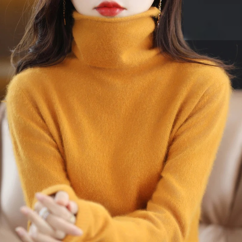 Warm women's turtleneck sweater, a stylish and soft pullover for fall and winter.