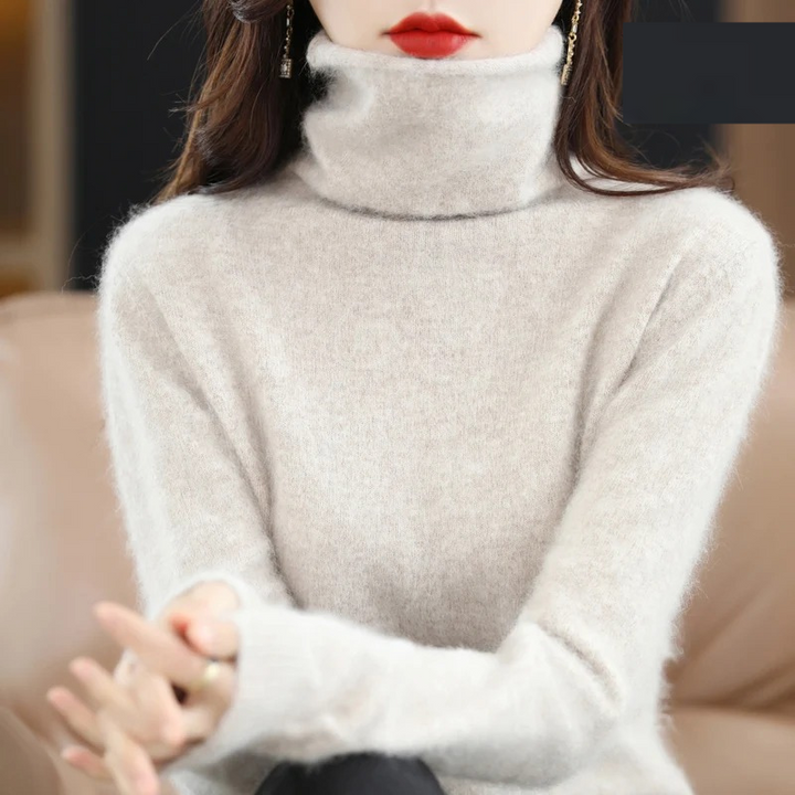 Stylish women's elegant pullover turtleneck, perfect for cozy fall and winter outfits.