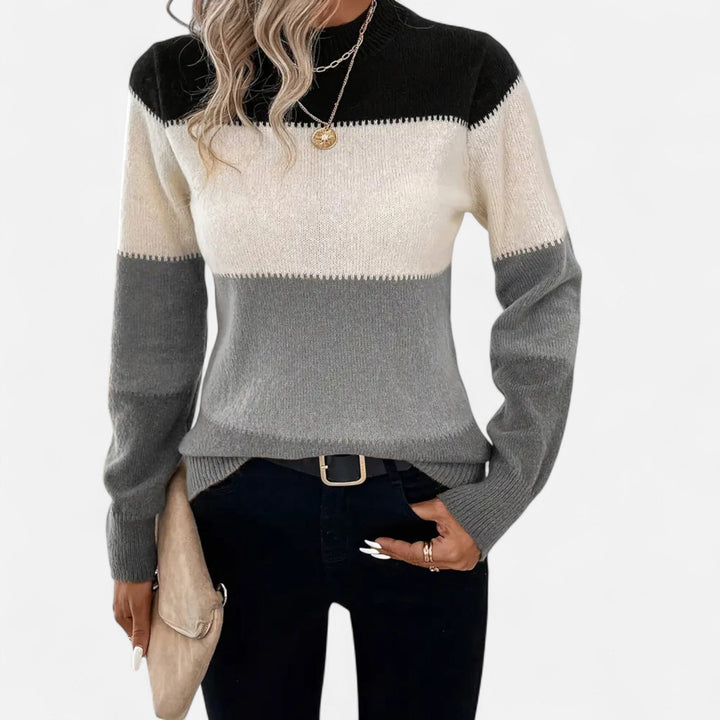 Women's elegant striped crew neck pullover sweater, soft & versatile for all-season chic.