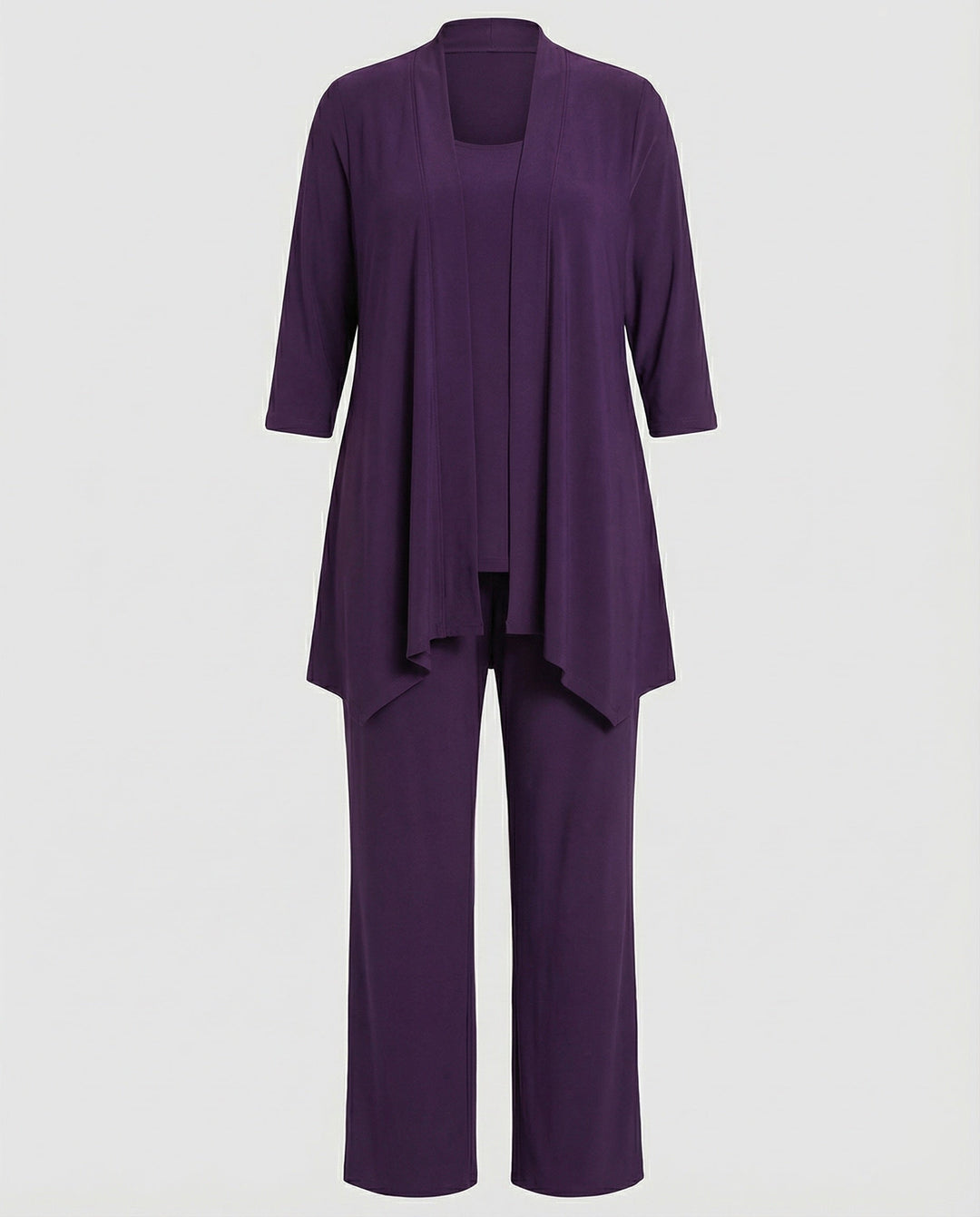 Classic women's three-piece pantsuit in a timeless color, providing a sophisticated and elegant foundation for office wear.