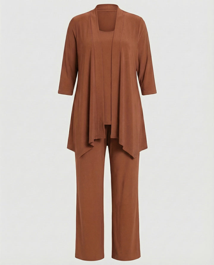 Elegant women's three-piece suit; perfect professional clothing for smart casual office wear or formal occasions.