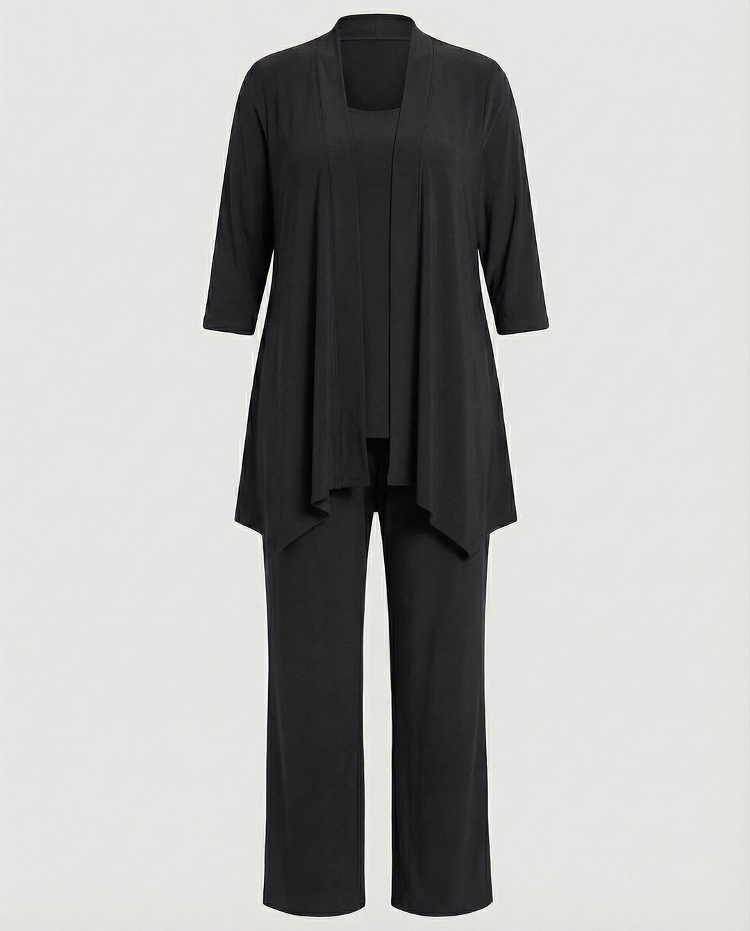 Modern women's pantsuit with a fitted blazer and matching trousers, ideal for a chic business aesthetic.