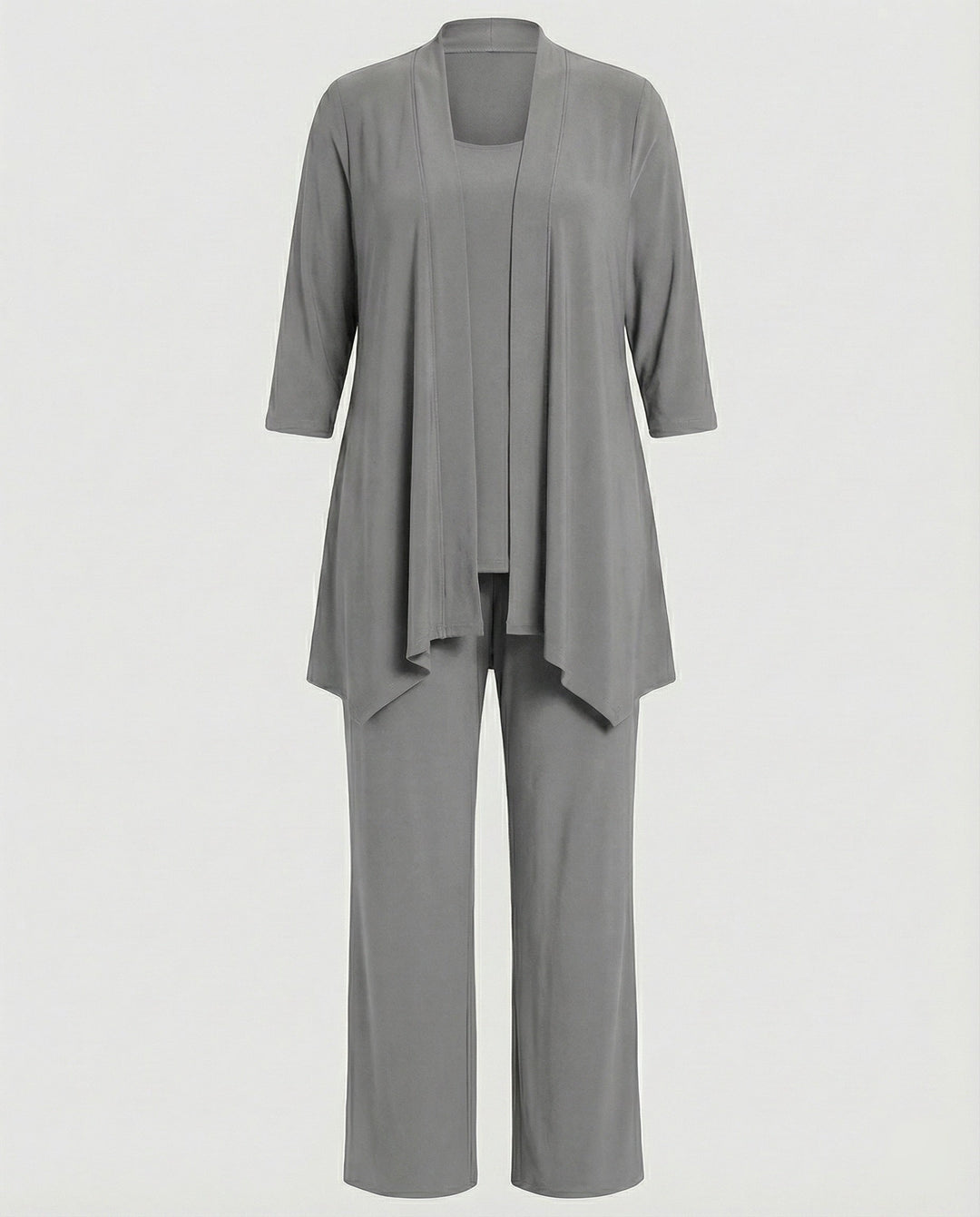 Close-up of the elegant fabric & fine tailoring of a women's three-piece business suit, showcasing quality.
