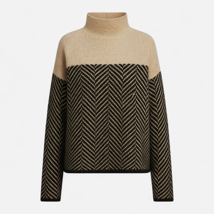 Women's elegant turtleneck knit sweater, perfect for sophisticated fall & winter fashion.
