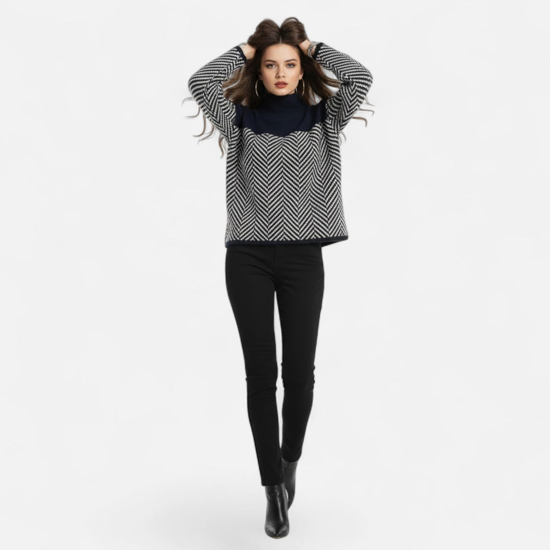 Women's cozy turtleneck knit sweater. Perfect long sleeve top for elegant casual chic fall and winter looks.