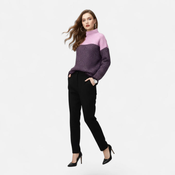 Women's knit turtleneck sweater, a warm and cozy long sleeve top for elegant fall and winter fashion.