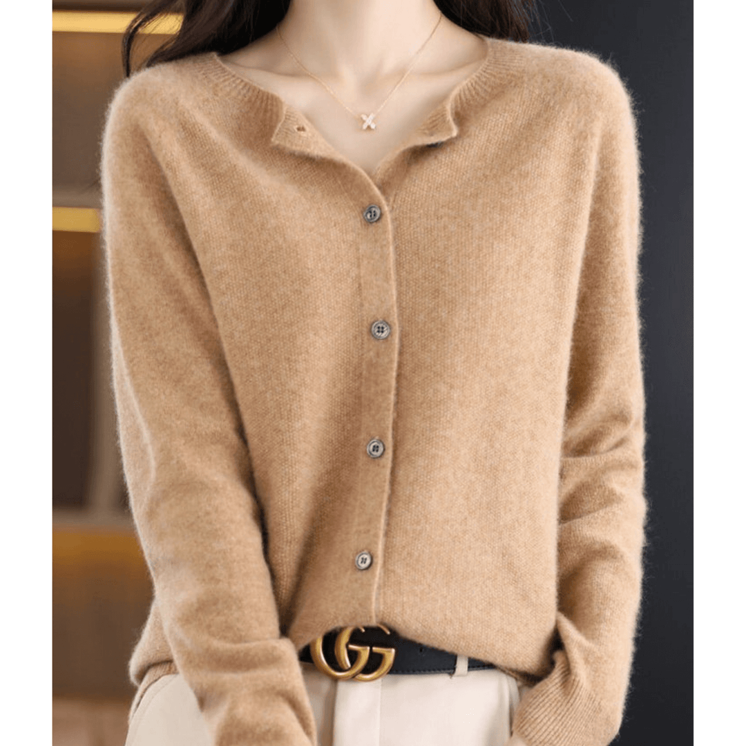 Women's casual V-neck cardigan. Comfortable layering sweater, perfect all-season knit top.