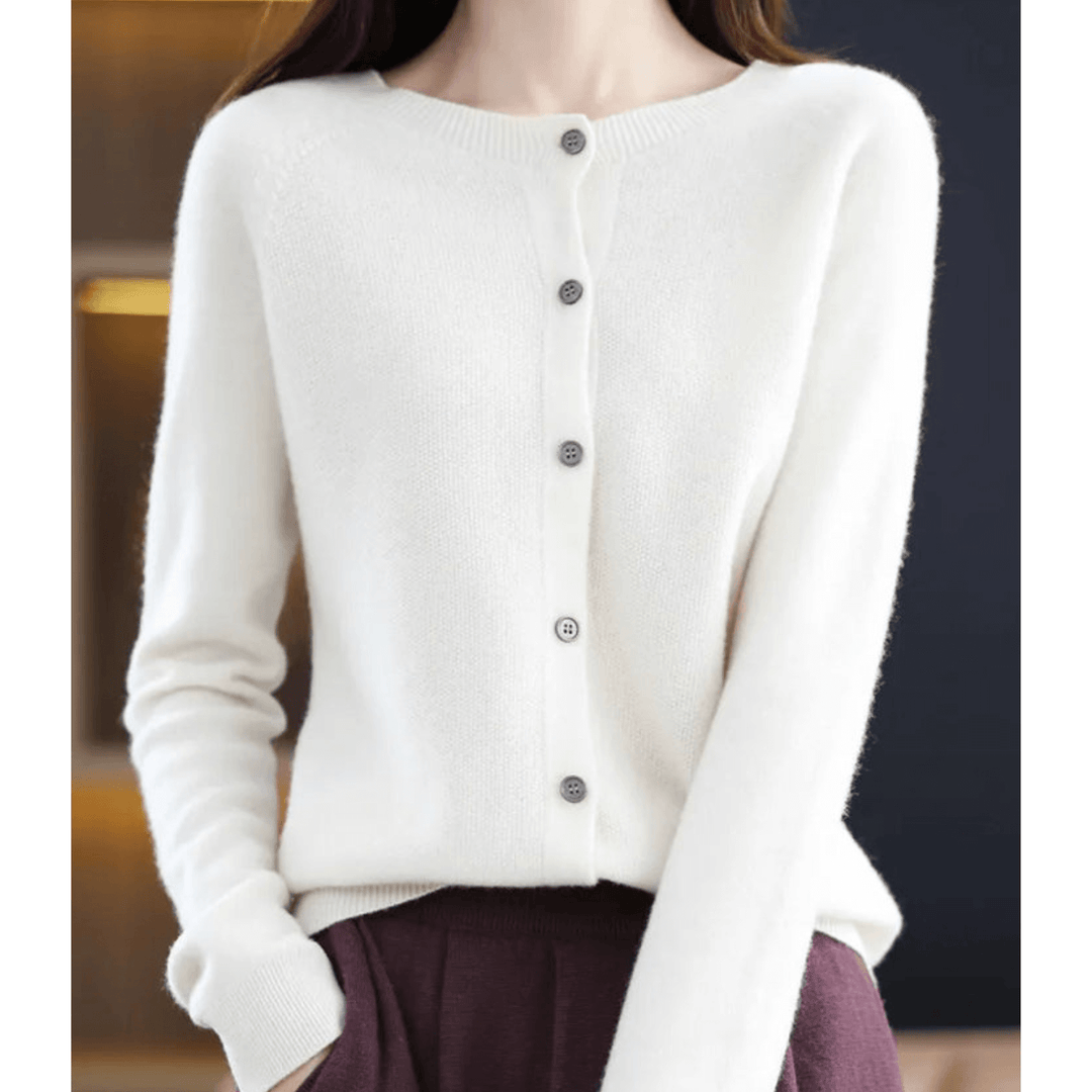 Stylish women's V-neck cardigan. Perfect for elegant layering, a comfortable long-sleeve sweater.