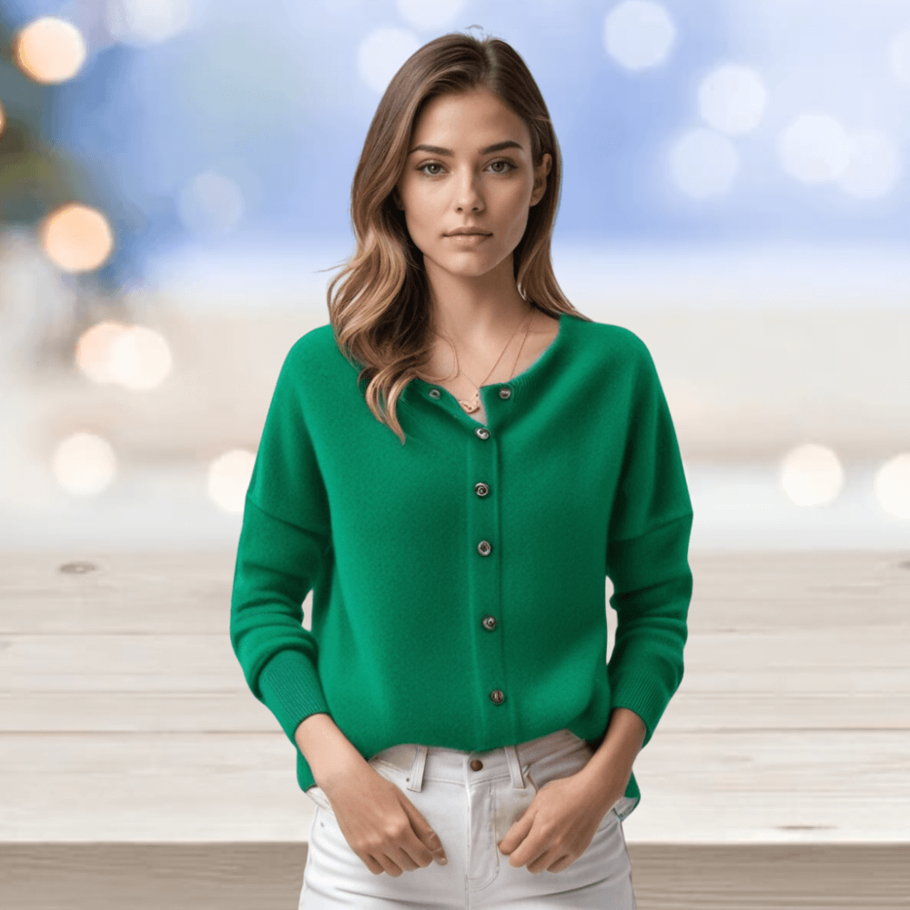 Women's V-neck cardigan. Elegant layering sweater, versatile knitwear for comfortable fashion.