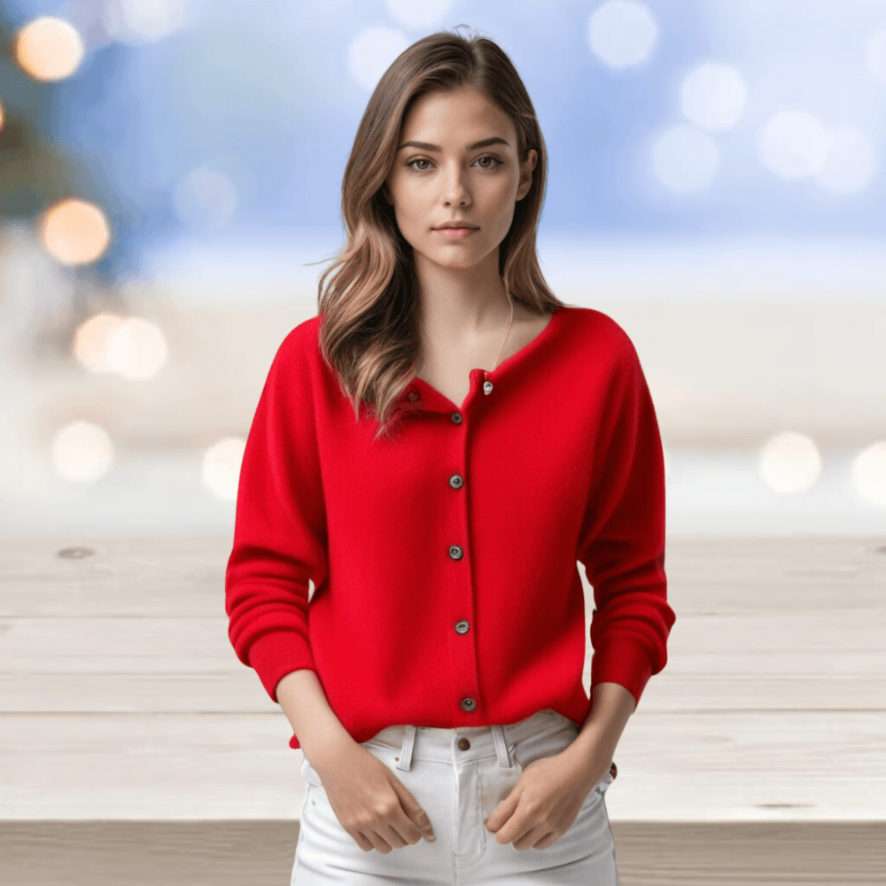 Women's comfortable V-neck cardigan, a versatile all-season layering knit sweater.