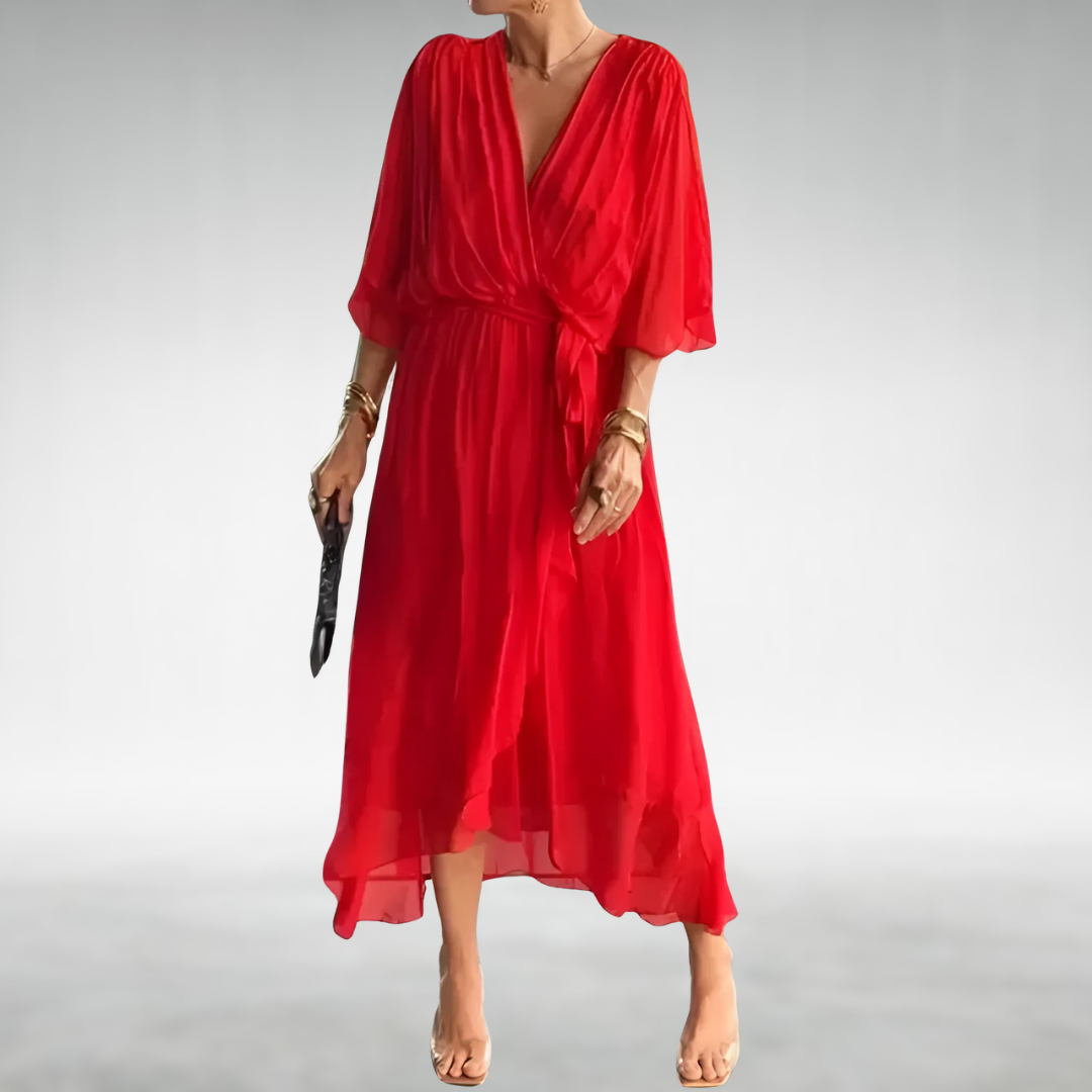 Casual yet elegant V-neck chiffon maxi dress for women, a versatile flowy option for summer outfits.