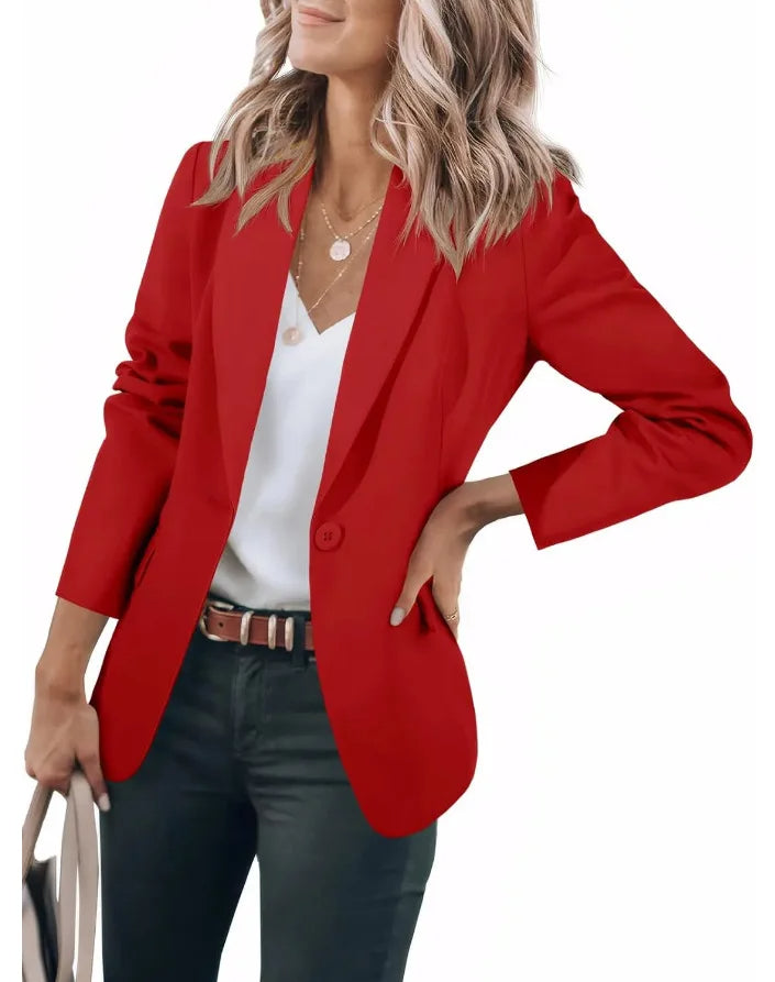 Classic tailored polyester blazer for women, offering an elegant vintage look and office wear functionality