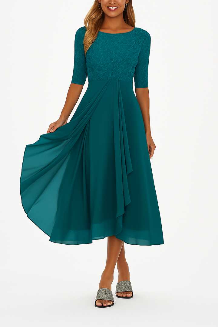 Summer women's A-line midi dress featuring intricate lace, a versatile and elegant choice.