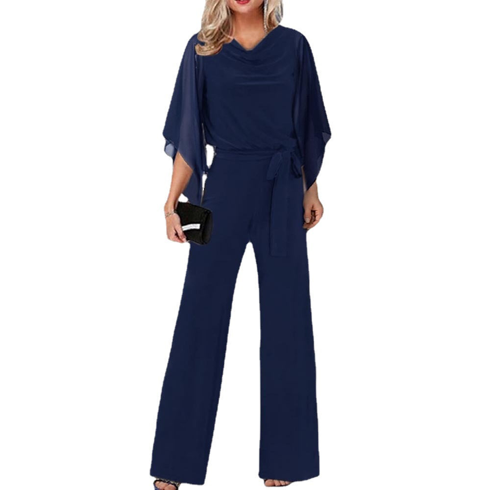 Formal party jumpsuit for women: elegant wide-leg style, comfortable, sophisticated, and flowing design.