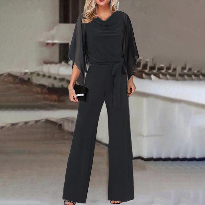 Chic women's jumpsuit, wide-leg cut, lace-up waist, ideal for formal events & sophisticated party attire.