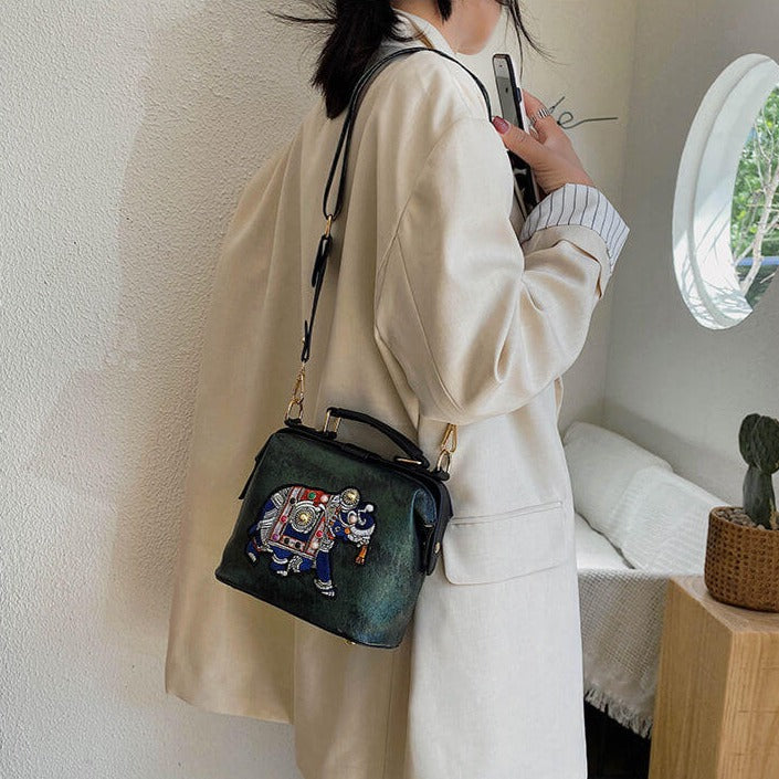 Artistic embroidered mandala shoulder bag for women, lightweight PU coated cotton, bohemian style.