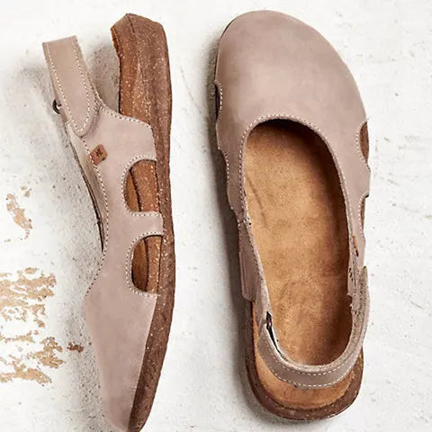 Stylish women's comfort footwear, arch support sandals in a neutral color, adjustable fit