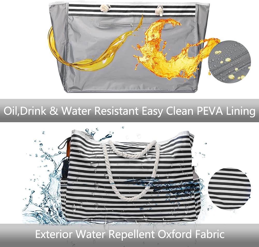 Two extra large waterproof beach totes with bonus travel pouches, ready for women's summer adventures.