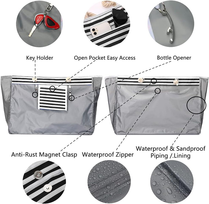 Spacious women's waterproof beach tote and bonus travel pouch for swim gear, towels & beach essentials.